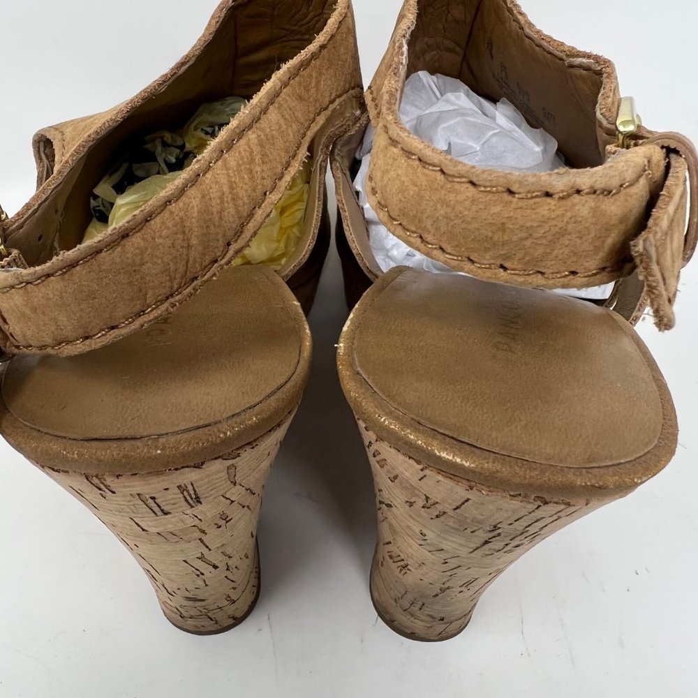 FRANCO SARTO Tan Suede Leather Wedge 5" Heel Open Toe Sandal Size 9.5M - Picture 14 of 16